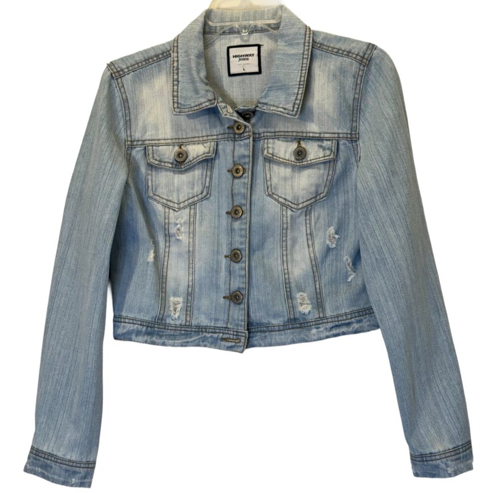 Women Highway Jean  Blue Distressed Jacket Size L